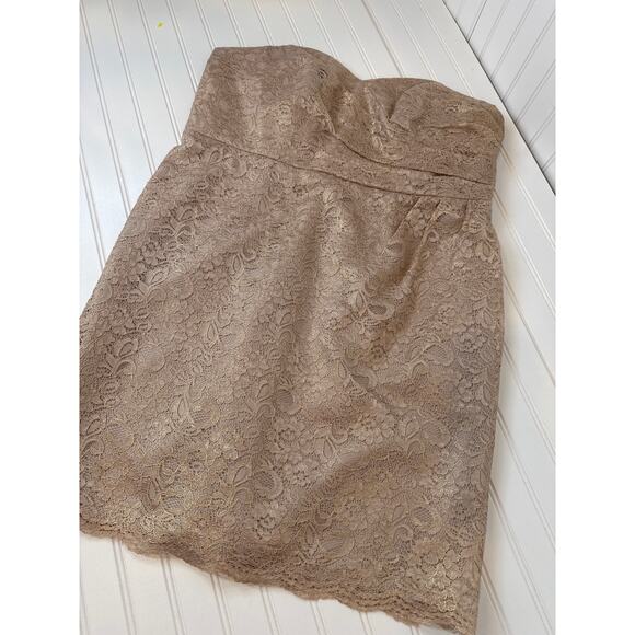 David’s Bridal Short Strapless All Over Lace Dress Tan Sweetheart Neck Mini 18 - Picture 2 of 8